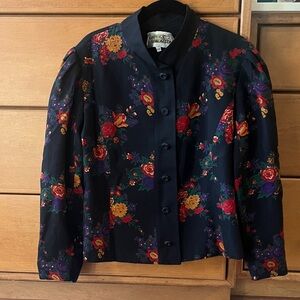 Vintage Standing Collar Rose Printed Jacket sz 12